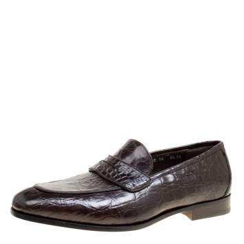 Pre Owned Salvatore Ferragamo Mocca Crocodile Leather Pablo Penny Loafers Size 42.5
