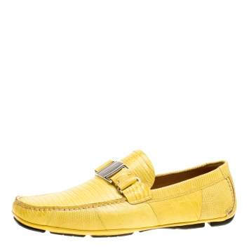 مملوكة مسبقًا Salvatore Ferragamo Yellow Lizard Sardegna Loafers Size 41