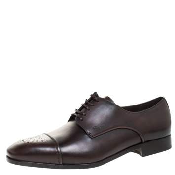 Pre Owned Salvatore Ferragamo Brown Brogue Leather Cairo Derby Size 44