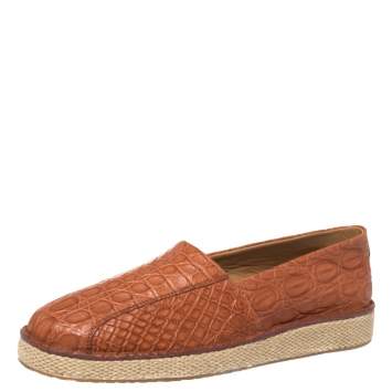Pre Owned Salvatore Ferragamo Cognac Crocodile Leather Lampedusa Espadrilles Size 44