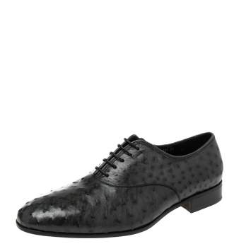 Pre Owned Salvatore Ferragamo Dark Grey Ostrich Leather Gris Oxfords Size 44
