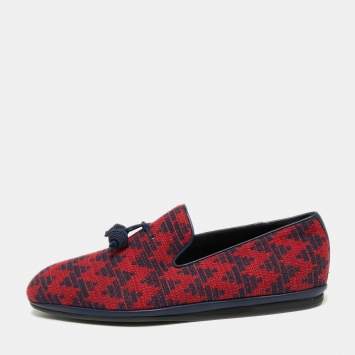 Pre Owned Salvatore Ferragamo Red/Blue Fabric Fabio Tassel Loafer Size 43