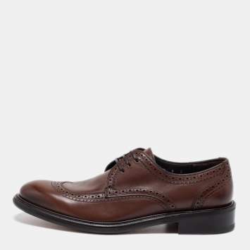 Pre Owned Salvatore Ferragamo Brown Leather Brogue Lace Up Derby Size 43