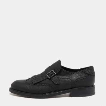 Pre Owned Salvatore Ferragamo Black Brogue Leather Genesis Fringe Detail Wingtip Oxford Size 45