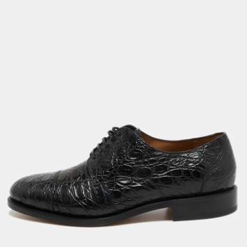 مملوكة مسبقًا Salvatore Ferragamo Black Alligator Nordland Derby Size 43