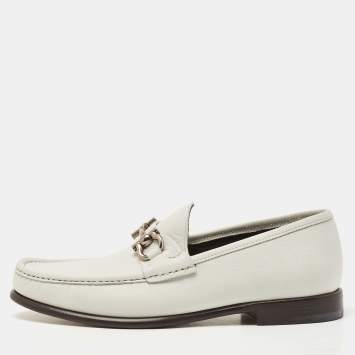 Pre Owned Salvatore Ferragamo White Leather Gancini Loafers Size 42.5