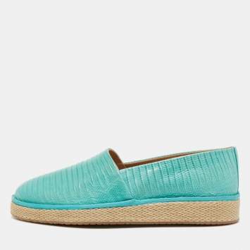 Pre Owned Salvatore Ferragamo Turquoise Lizard Lampedusa Espadrilles Size 42