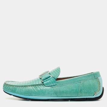 مملوكة مسبقًا Salvatore Ferragamo Light Blue Lizard Sardegna Loafers Size 43