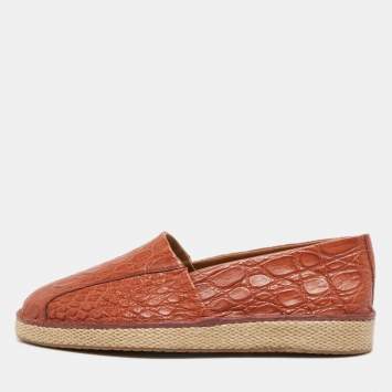 Pre Owned Salvatore Ferragamo Brown Croc Leather Lampedusa Slip On Espadrilles Size 44.5