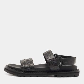 Pre Owned Salvatore Ferragamo Black Leather Notorius Slingback Flat Sandals Size 44