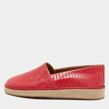 Pre Owned Salvatore Ferragamo Red Lizard Leather Slip On Espadrille Size 42