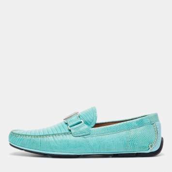 Pre Owned Salvatore Ferragamo Mint Green Lizard Sardegna Loafers Size 44