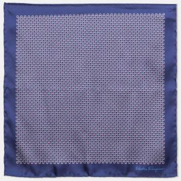Pre Owned Salvatore Ferragamo Blue Silk Gancini Pocket Square