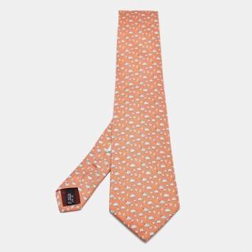 Pre Owned Salvatore Ferragamo Light Orange Printed Silk Tie 