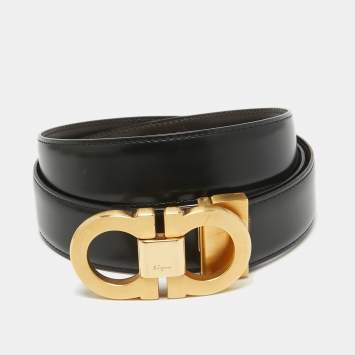 Pre Owned Salvatore Ferragamo Black/Dark Brown Leather Gancini Cut to Size Reversible Belt