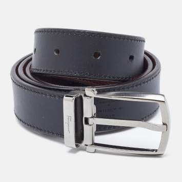 Pre Owned Salvatore Ferragamo Brown/Black Suede and Leather Cut to Size Reversible Belt