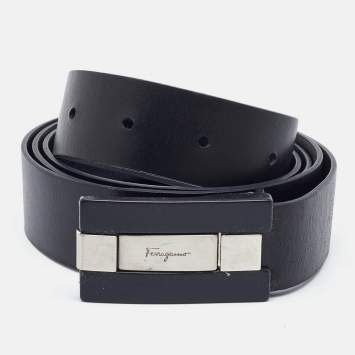Pre Owned Salvatore Ferragamo Black Leather Cut to Size Reversible Belt