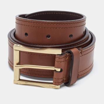 Pre Owned Salvatore Ferragamo Brown Leather Buckle Belt 85CM