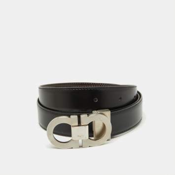 Pre Owned Salvatore Ferragamo Black/Dark Brown Leather Cut to Size Gancini Buckle Belt