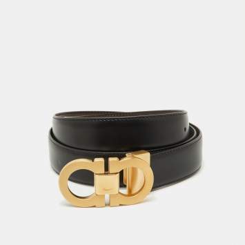 Pre Owned Salvatore Ferragamo Brown/Black Leather Cut to Size Reversible Gancini Buckle Belt