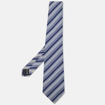 Salvatore Ferragamo Blue Diagonal Striped Silk Tie 