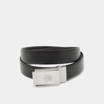 Pre Owned Salvatore Ferragamo Black/Dark Brown Leather Cut to Size Buckle Belt