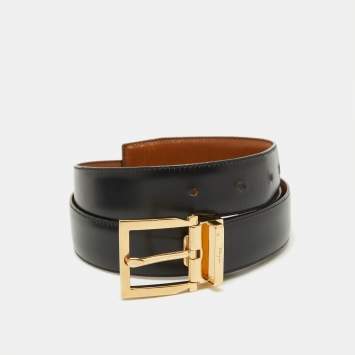 Pre Owned Salvatore Ferragamo Black/Tan Leather Cut to Size Buckle Belt