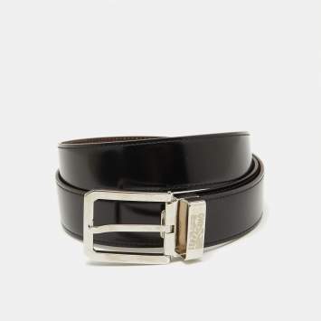 Pre Owned Salvatore Ferragamo Black/Dark Brown Leather Cut to Size Buckle Belt