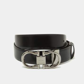 Pre Owned Salvatore Ferragamo Black/Dark Brown Leather Cut to Size Gancini Buckle Belt