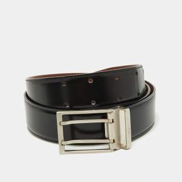 Pre Owned Salvatore Ferragamo Black/Brown Leather Cut to Size Buckle Belt