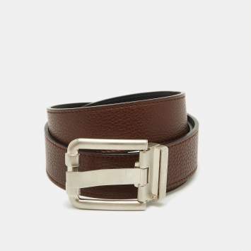 Pre Owned Salvatore Ferragamo Dark Brown/Black Leather Cut to Size Buckle Belt