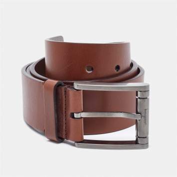 Pre Owned Salvatore Ferragamo Brown Leather Buckle Belt 85CM