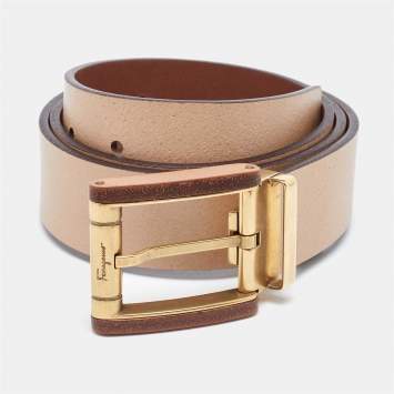 Pre Owned Salvatore Ferragamo Brown Leather Cut to Size Reversible Buckle Belt