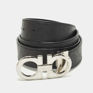 مملوكة مسبقًا Salvatore Ferragamo Double Gancio Cut to Size Belt Black Embossed Leather