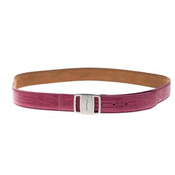 Pre Owned Salvatore Ferragamo Pink Lizard Adjustable Buckle Belt 115cm