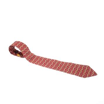 Pre Owned Salvatore Ferragamo Red Silk Geometric Floral Print Tie