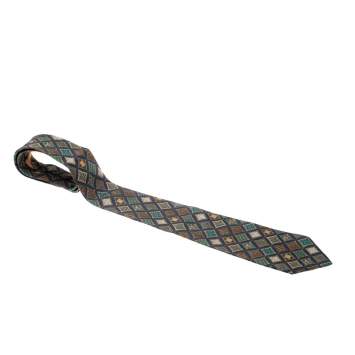 Pre Owned Salvatore Ferragamo Multicolor Diamond Print Silk Tie