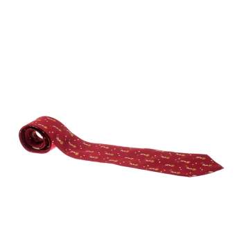 Pre Owned Salvatore Ferragamo Red Astronaut Print Silk Tie 