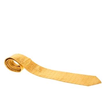 Pre Owned Salvatore Ferragamo Yellow Interwoven Jacquard Silk Tie