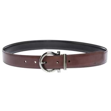 Pre Owned Salvatore Ferragamo Maroon Leather Gancio Buckle Belt 95CM