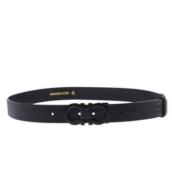 Pre Owned Salvatore Ferragamo Black Leather Double Gancio Buckle Belt 120CM