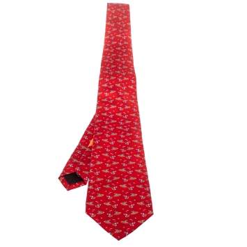 Pre Owned Salvatore Ferragamo Red Watersport Printed Silk Tie