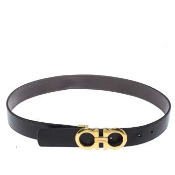 Pre Owned Salvatore Ferragamo Black/Brown Leather Gancini Reversible Belt 90CM