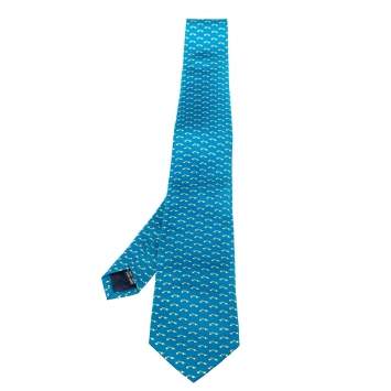 Pre Owned Salvatore Ferragamo Blue Car Print Silk Tie