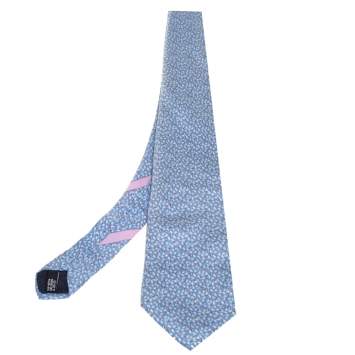 Pre Owned Salvatore Ferragamo Pale Blue Ladybug Print Silk Tie
