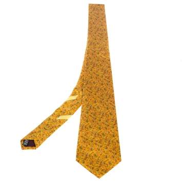 Pre Owned Salvatore Ferragamo Chrome Yellow Floral Print Silk Tie