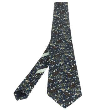 Pre Owned Salvatore Ferragamo Navy Blue Well Print Silk Tie