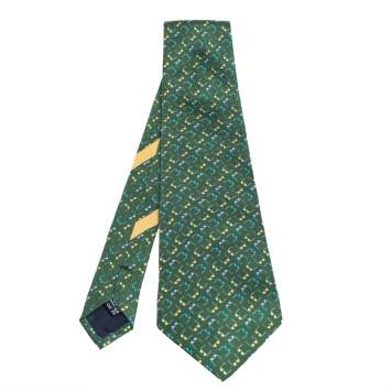 Pre Owned Salvatore Ferragamo Green Eyeglass Print Silk Tie