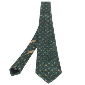 Pre Owned Salvatore Ferragamo Green Elephant Floral Print Silk Tie