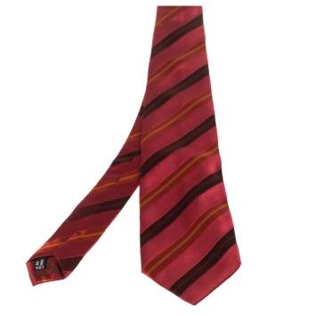 Pre Owned Salvatore Ferragamo Dark Red Diagonal Striped Silk Tie